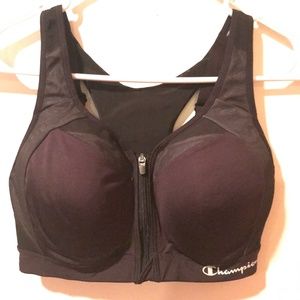 Champion Black Zip-Up Sports Bra With Adjustable Straps | Size: 34D